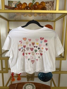 Unfortunate Portrait Anthropologie hearts cropped tee XS oversized